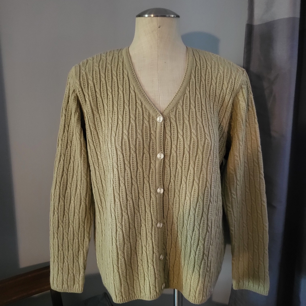 Cream Knit Cardigan Sweater with V-Neck